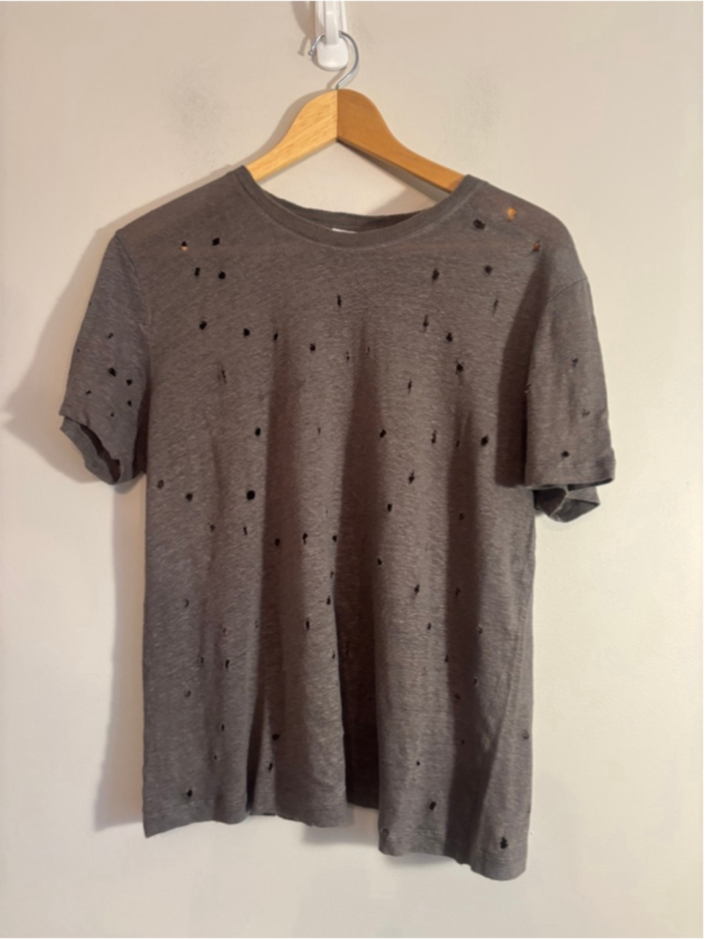IRO Sija Tee Distressed Soft Short Sleeve In Smoky Grey Size Small Linen